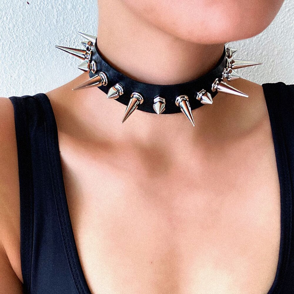 Emo Spike Choker Punk Collar Goth Necklace Fashion Vegan Leather Belt Chocker Accessories Harajuku Gothic Jewelry Halloween