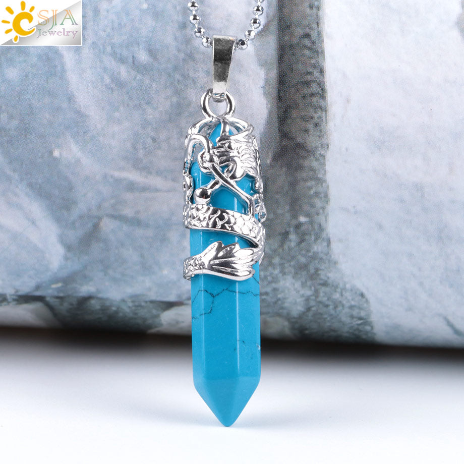 Dragon Crystals Necklace Stone Quartz Necklaces Natural Crystal Pendant Hexagonal Pendant Amethysts Jewelry for Women Men E853