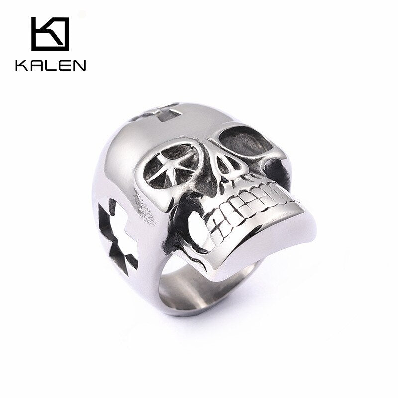 KALEN Punk Skull Rings For Men Size #8-12 Stainless Steel Gothic Skull Biker Rings High Quality Halloween Jewelry