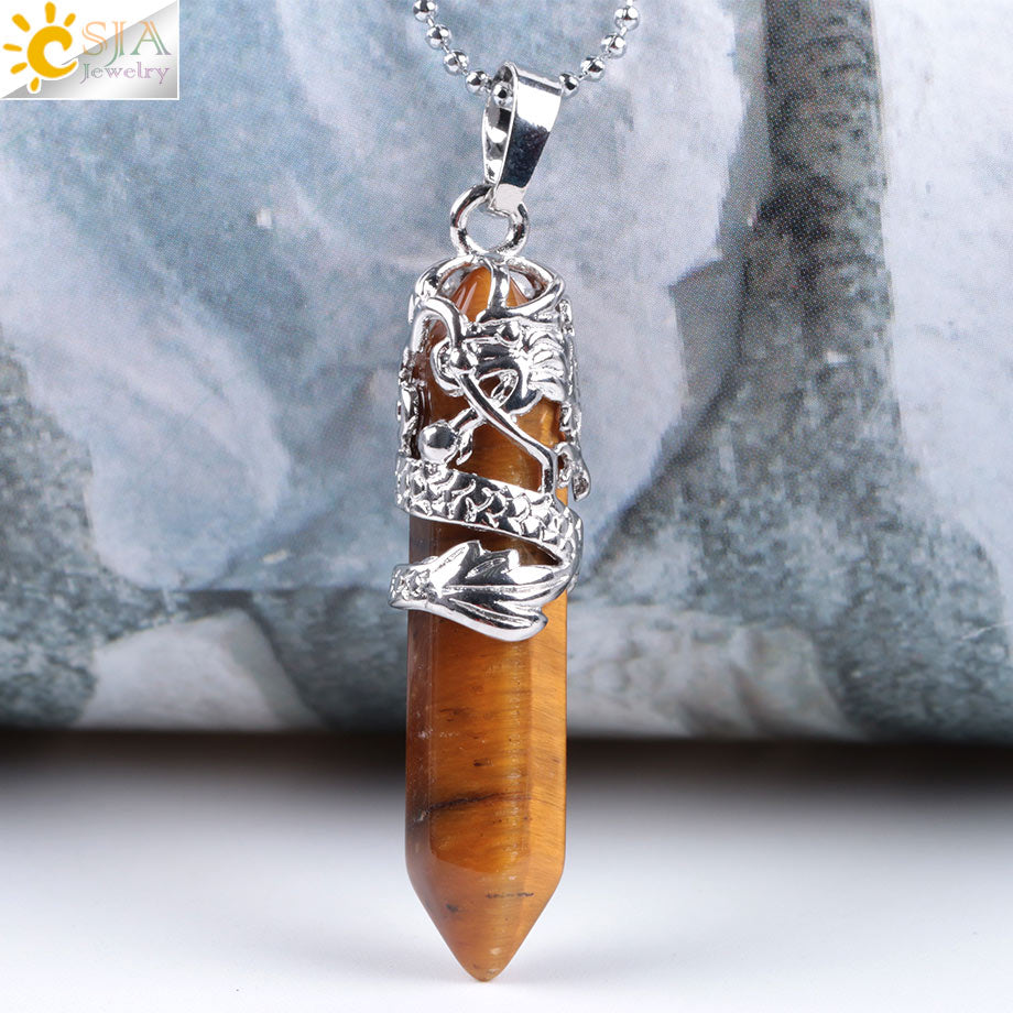 Dragon Crystals Necklace Stone Quartz Necklaces Natural Crystal Pendant Hexagonal Pendant Amethysts Jewelry for Women Men E853