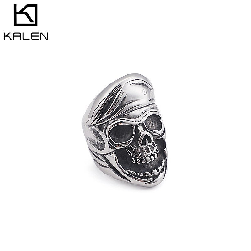KALEN Punk Skull Rings For Men Size #8-12 Stainless Steel Gothic Skull Biker Rings High Quality Halloween Jewelry