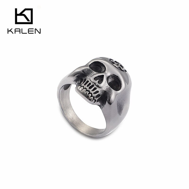 KALEN Punk Skull Rings For Men Size #8-12 Stainless Steel Gothic Skull Biker Rings High Quality Halloween Jewelry