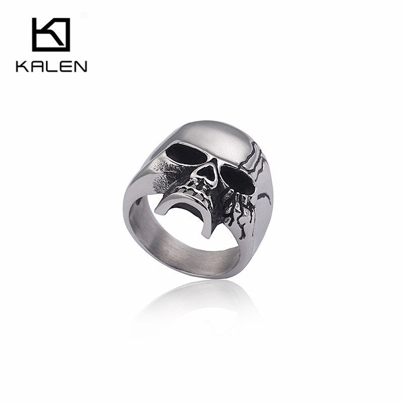 KALEN Punk Skull Rings For Men Size #8-12 Stainless Steel Gothic Skull Biker Rings High Quality Halloween Jewelry
