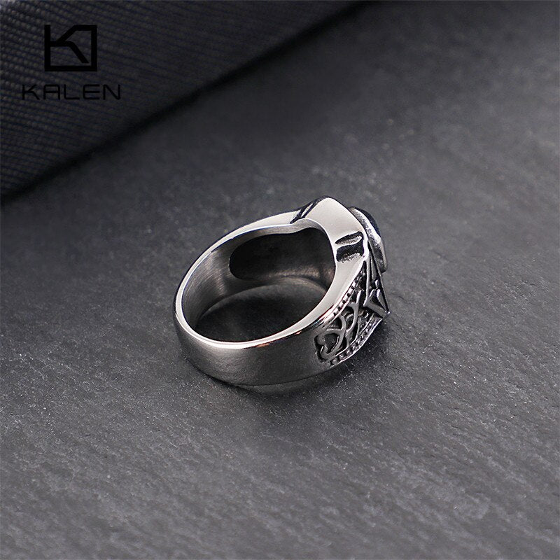 KALEN Punk Skull Rings For Men Size #8-12 Stainless Steel Gothic Skull Biker Rings High Quality Halloween Jewelry