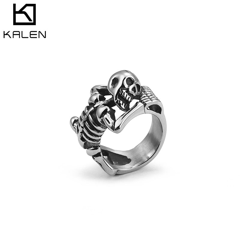 KALEN Punk Skull Rings For Men Size #8-12 Stainless Steel Gothic Skull Biker Rings High Quality Halloween Jewelry
