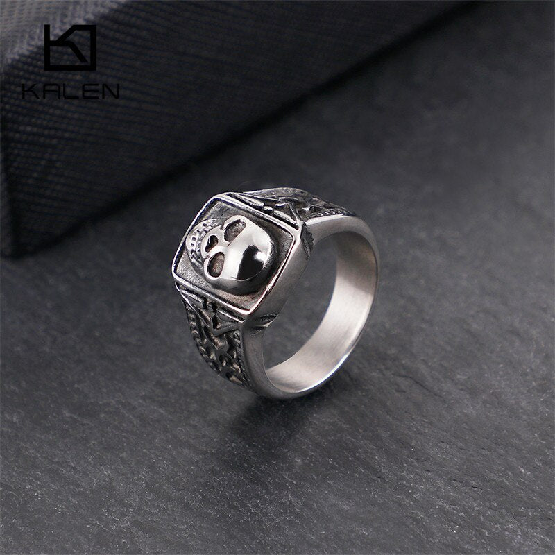 KALEN Punk Skull Rings For Men Size #8-12 Stainless Steel Gothic Skull Biker Rings High Quality Halloween Jewelry