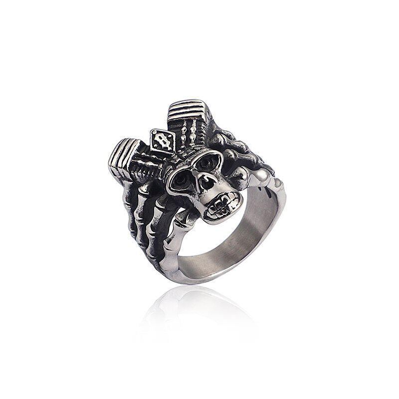 KALEN Punk Skull Rings For Men Size #8-12 Stainless Steel Gothic Skull Biker Rings High Quality Halloween Jewelry
