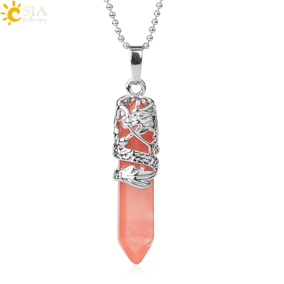 Dragon Crystals Necklace Stone Quartz Necklaces Natural Crystal Pendant Hexagonal Pendant Amethysts Jewelry for Women Men E853