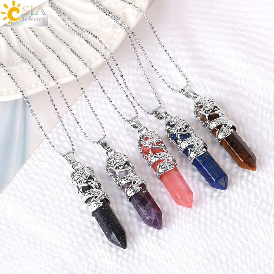 Dragon Crystals Necklace Stone Quartz Necklaces Natural Crystal Pendant Hexagonal Pendant Amethysts Jewelry for Women Men E853