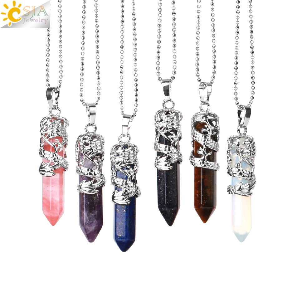 Dragon Crystals Necklace Stone Quartz Necklaces Natural Crystal Pendant Hexagonal Pendant Amethysts Jewelry for Women Men E853