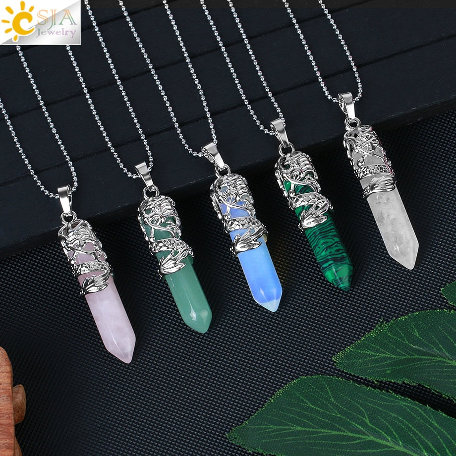 Dragon Crystals Necklace Stone Quartz Necklaces Natural Crystal Pendant Hexagonal Pendant Amethysts Jewelry for Women Men E853