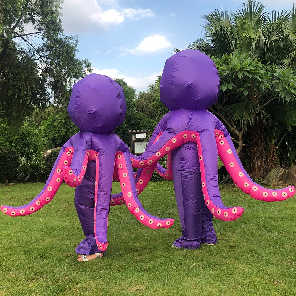 Parent -Kids Purple Octopus Inflatable Costumes Halloween Cosplay Family Party Cosplay Costume Walking Mascot Role Play Disfraz