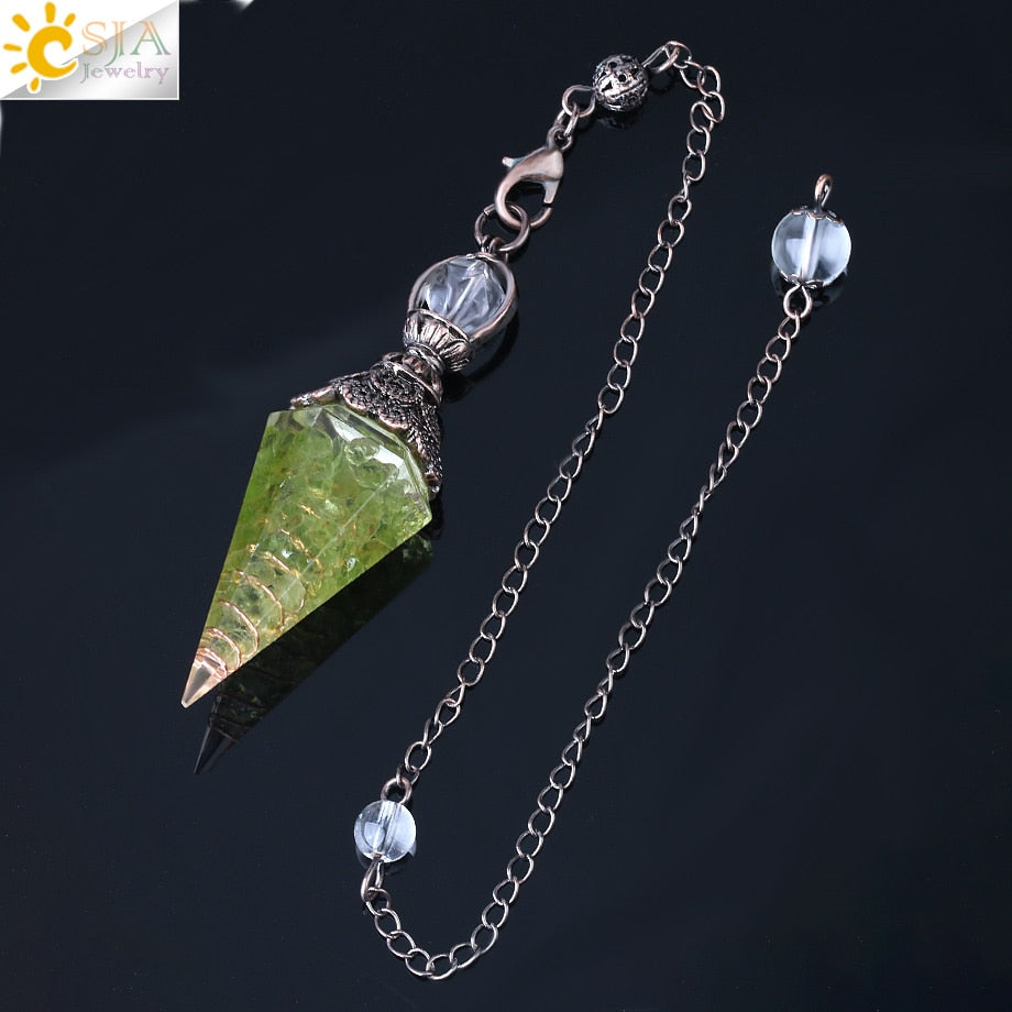 CSJA 7 Chakra Healing Crystals Pendulum for Dowsing Divination Quartz Natural Stone Pendulums Antique Reiki Pendant Pendulo G854