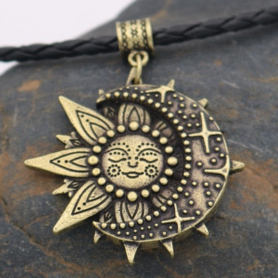 Solar celestial pendant Sun Moon Star mandala Lotus flower ladies necklace amulet geometric religious viking Wicca Witchcraf