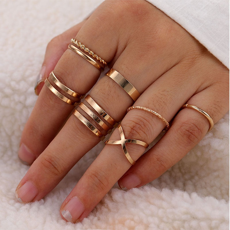 IPARAM Bohemian Vintage Crystal Geometric Joint Ring Set for Women Star Moon Personality Design Ring Set Party Jewelry Gift