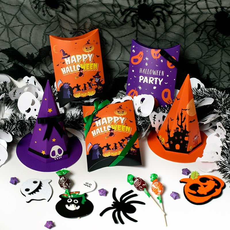 StoBag 20pcs New Hat Shape Candy Packaging Paper Box Orange/Blue Halloween Decoration Event & Party Favour Kids For Home