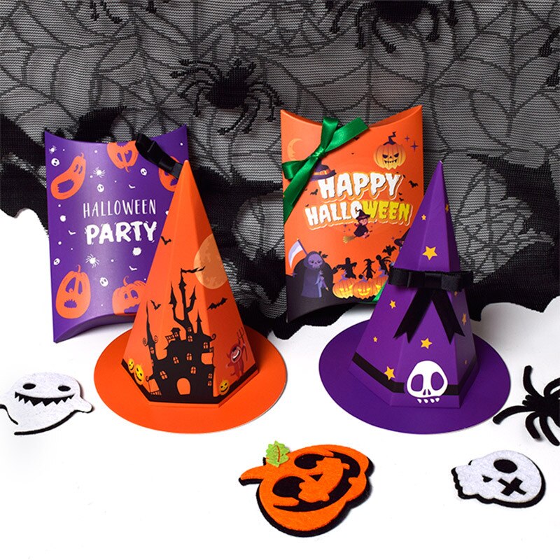 StoBag 20pcs New Hat Shape Candy Packaging Paper Box Orange/Blue Halloween Decoration Event & Party Favour Kids For Home