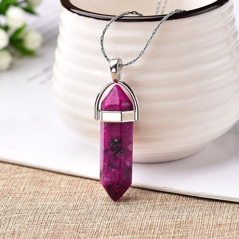 1PC Natural Crystal Rose Quartz Crystal Point Pendant Mineral Jewelry Couple DIY Lovers Gifts For Men Women Jewelry Necklace