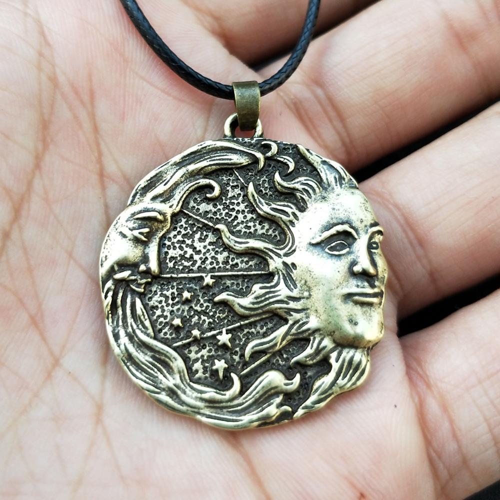 Solar celestial pendant Sun Moon Star mandala Lotus flower ladies necklace amulet geometric religious viking Wicca Witchcraf