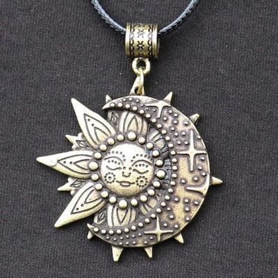 Solar celestial pendant Sun Moon Star mandala Lotus flower ladies necklace amulet geometric religious viking Wicca Witchcraf