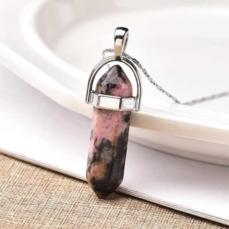 1PC Natural Crystal Rose Quartz Crystal Point Pendant Mineral Jewelry Couple DIY Lovers Gifts For Men Women Jewelry Necklace