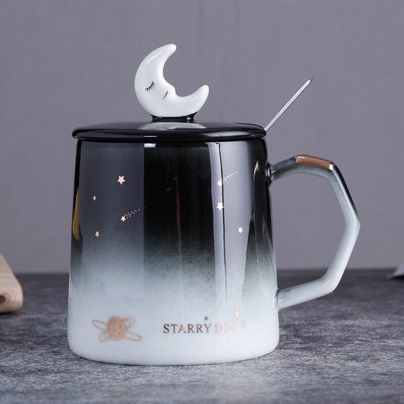 Creative Star Mug Individual Trend Ceramic Water Cup Nordic Milk Coffee Tea Cup with Lid Spoon