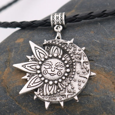 Solar celestial pendant Sun Moon Star mandala Lotus flower ladies necklace amulet geometric religious viking Wicca Witchcraf