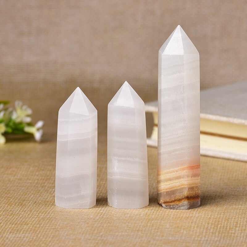 1pc Natural Crystal Point Afghan White Jade Healing Obelisk Quartz Wand Ornament for Home Decor Reiki Energy Stone Pyramid gift