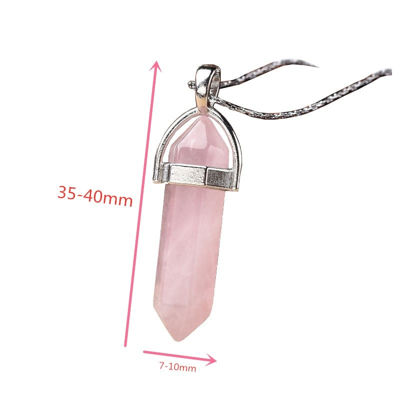 1PC Natural Crystal Rose Quartz Crystal Point Pendant Mineral Jewelry Couple DIY Lovers Gifts For Men Women Jewelry Necklace