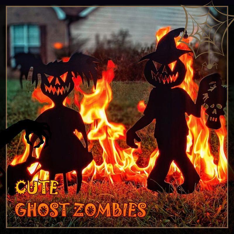 Zezzo® Halloween Cute Ghost Zombies-Metal Art Standing Silhouette For Garden Yard Pile Outdoor Sculpture Little Devil Home Decor