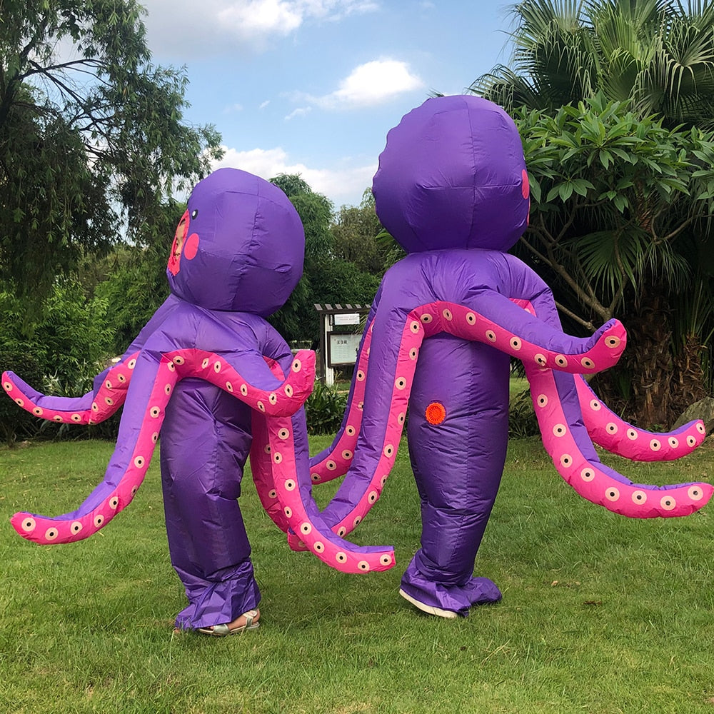 Parent -Kids Purple Octopus Inflatable Costumes Halloween Cosplay Family Party Cosplay Costume Walking Mascot Role Play Disfraz