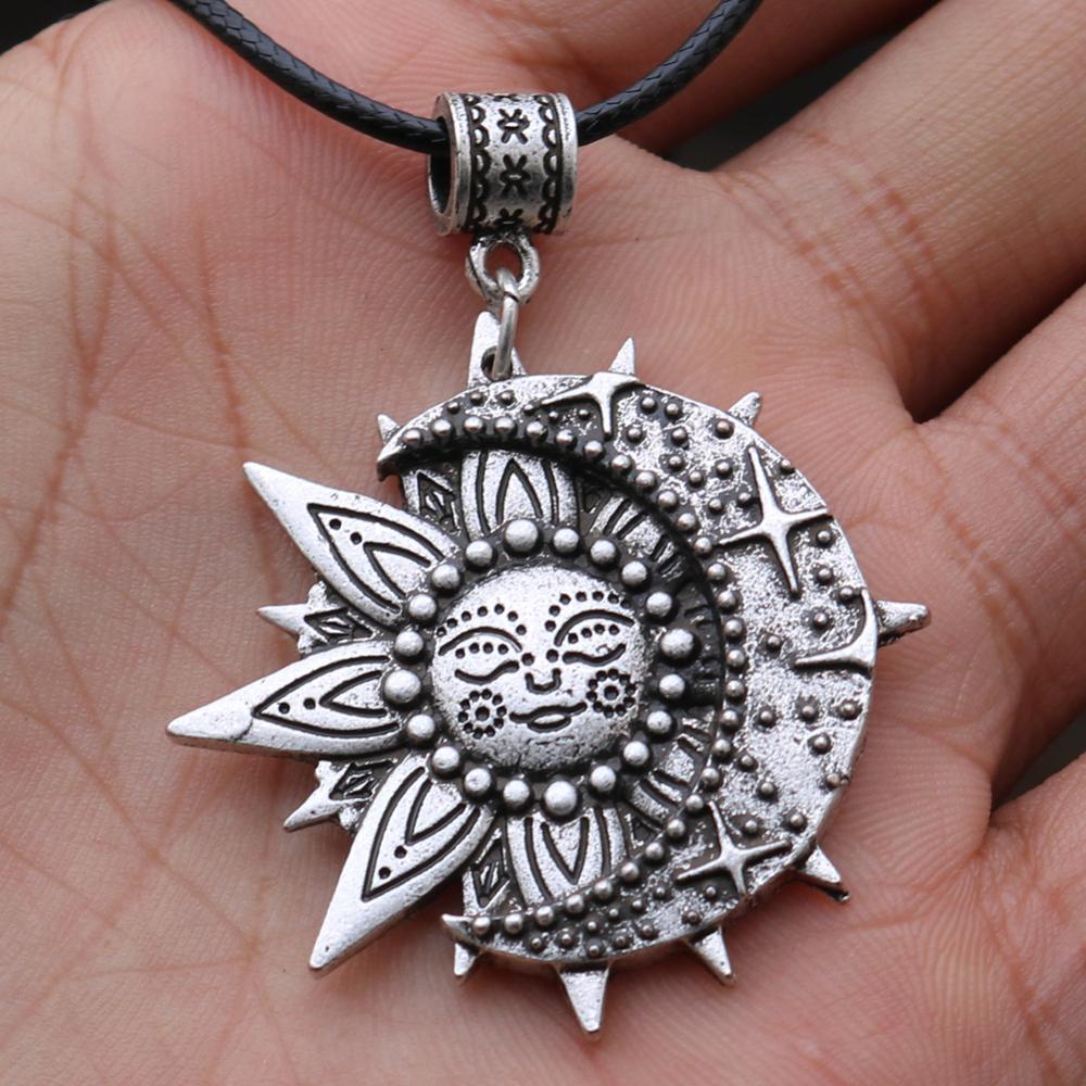 Solar celestial pendant Sun Moon Star mandala Lotus flower ladies necklace amulet geometric religious viking Wicca Witchcraf