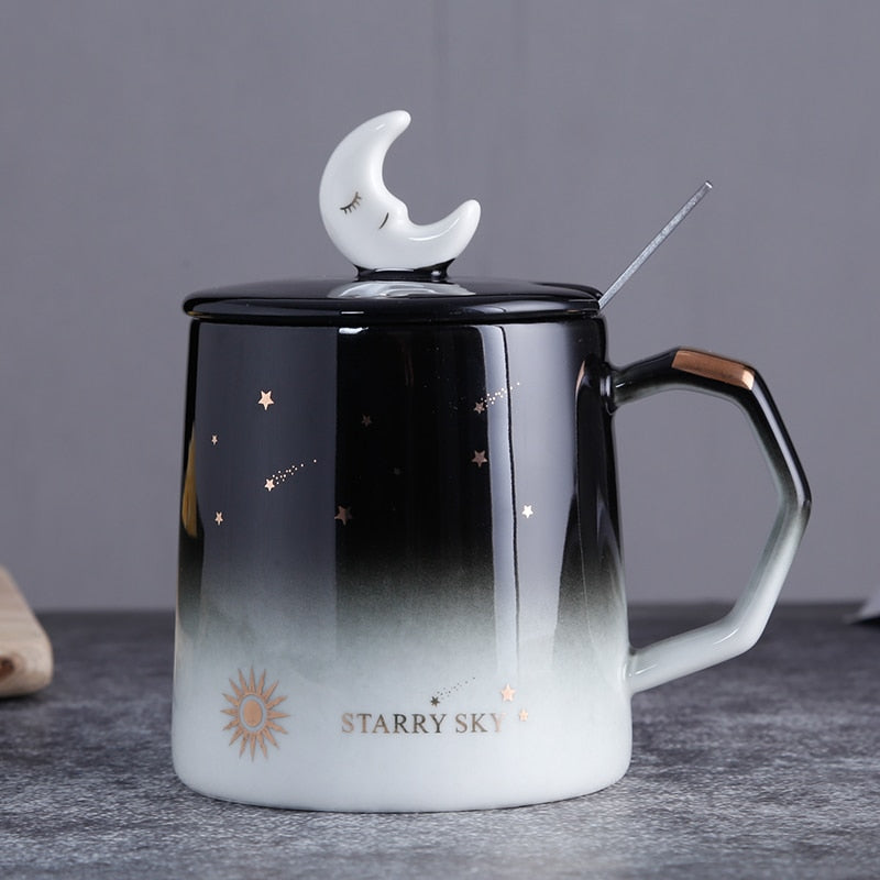 Creative Star Mug Individual Trend Ceramic Water Cup Nordic Milk Coffee Tea Cup with Lid Spoon