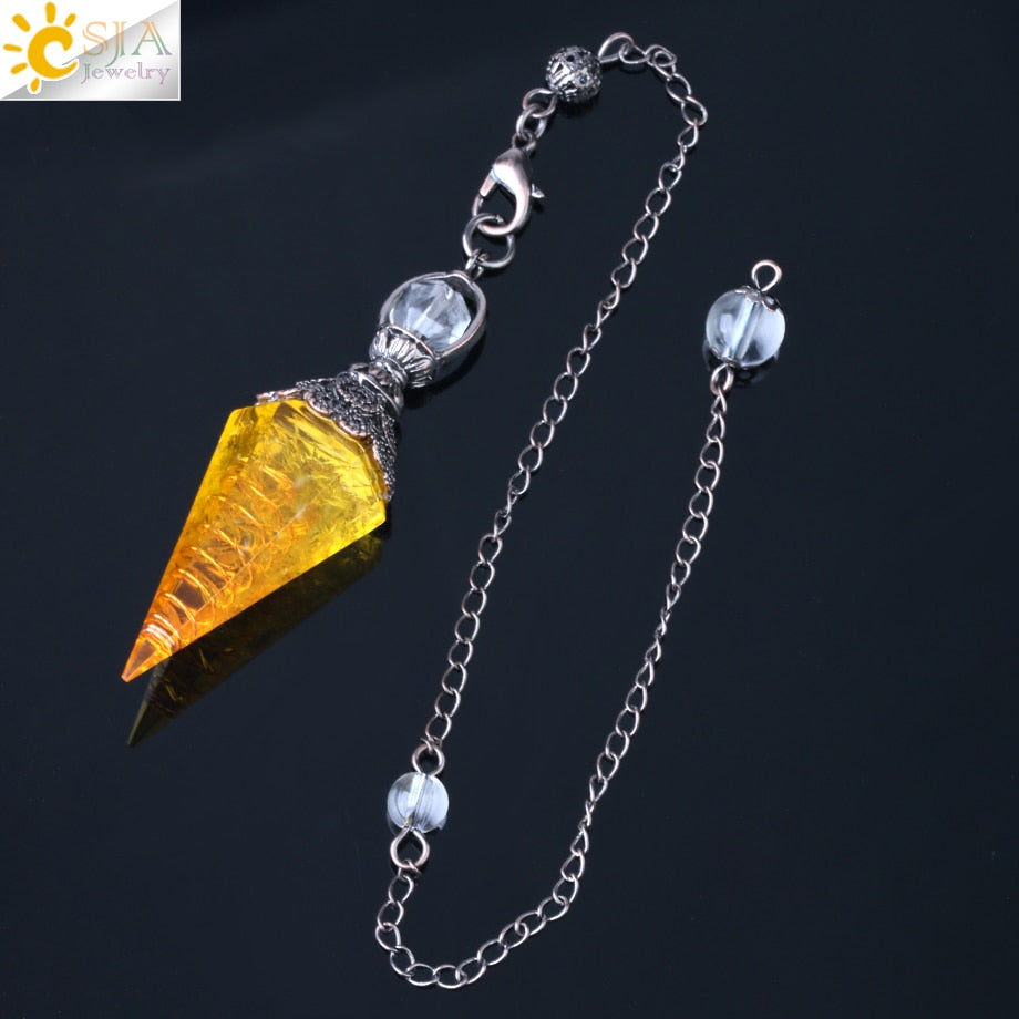 CSJA 7 Chakra Healing Crystals Pendulum for Dowsing Divination Quartz Natural Stone Pendulums Antique Reiki Pendant Pendulo G854