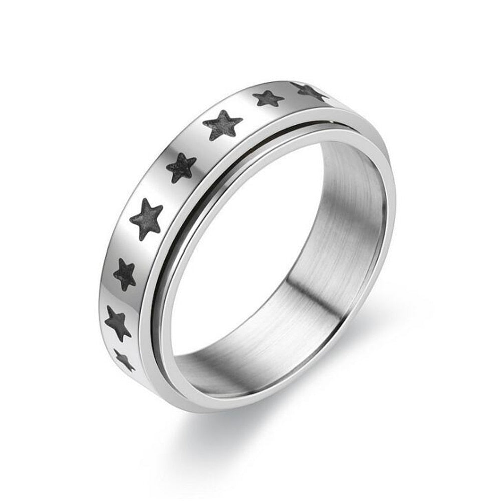 Stainless Steel Spinner Ring for Women Mens Fidget Band Rings Moon Star Celtic Stress Relieving Wide Wedding Anxiety Rings