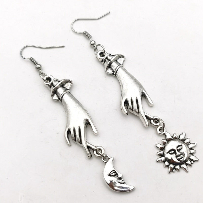 2020 Celestial Oracle Hand Earrings , sun Celestial Earrings , Moon Charms,Star,Gift,gift for Wicca Lover Punk