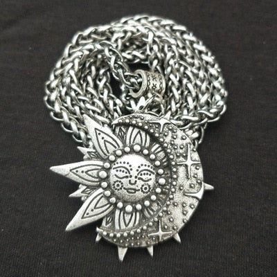 Solar celestial pendant Sun Moon Star mandala Lotus flower ladies necklace amulet geometric religious viking Wicca Witchcraf