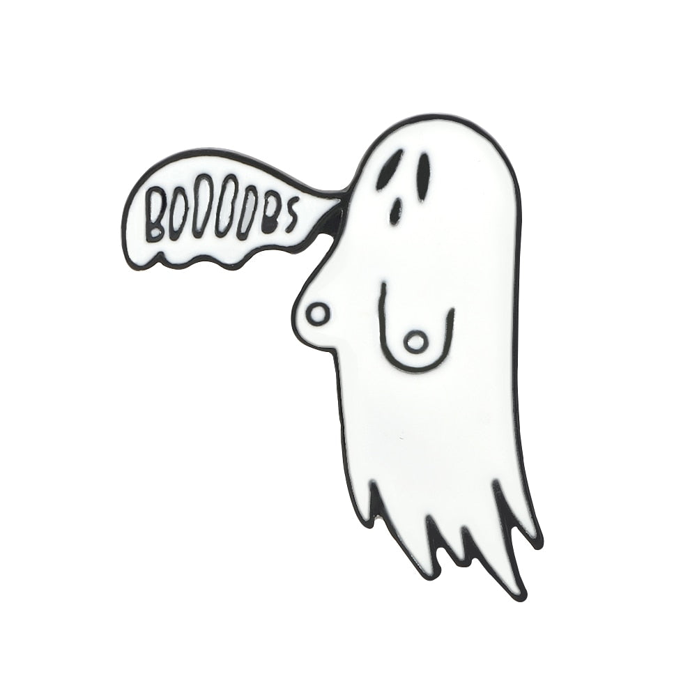 White Ghost Enamel Pin Cartoon Funny Ghost Brooches Denim Clothes Lapel Pins Badge Cute Halloween Party Jewelry Gifts For Friend