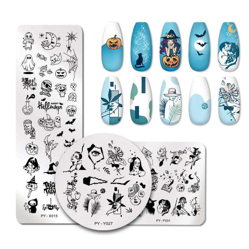 PICT YOU Halloween Nail Stamping Plates Snowflake Festival Pattern Nail Art Image Plates Stainless Steel Nail Art Plate Stencil