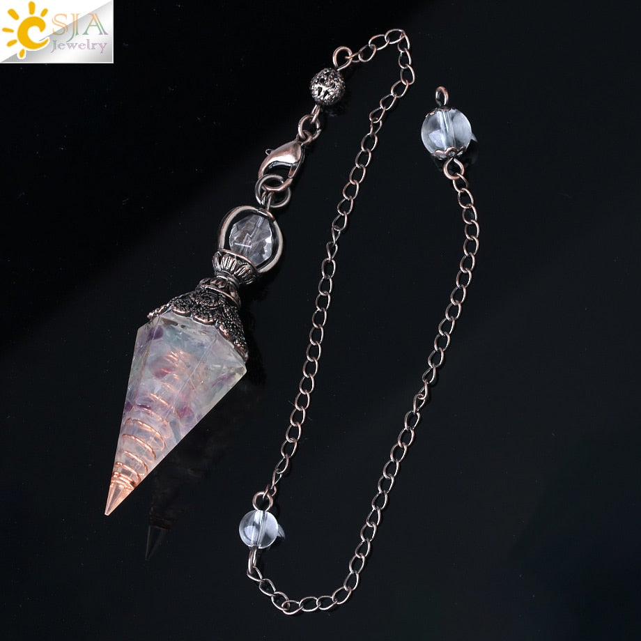 CSJA 7 Chakra Healing Crystals Pendulum for Dowsing Divination Quartz Natural Stone Pendulums Antique Reiki Pendant Pendulo G854