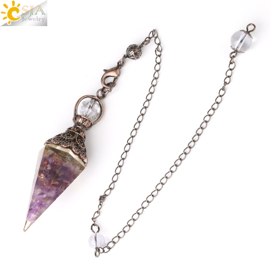 CSJA 7 Chakra Healing Crystals Pendulum for Dowsing Divination Quartz Natural Stone Pendulums Antique Reiki Pendant Pendulo G854