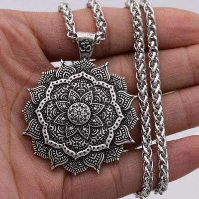 Solar celestial pendant Sun Moon Star mandala Lotus flower ladies necklace amulet geometric religious viking Wicca Witchcraf