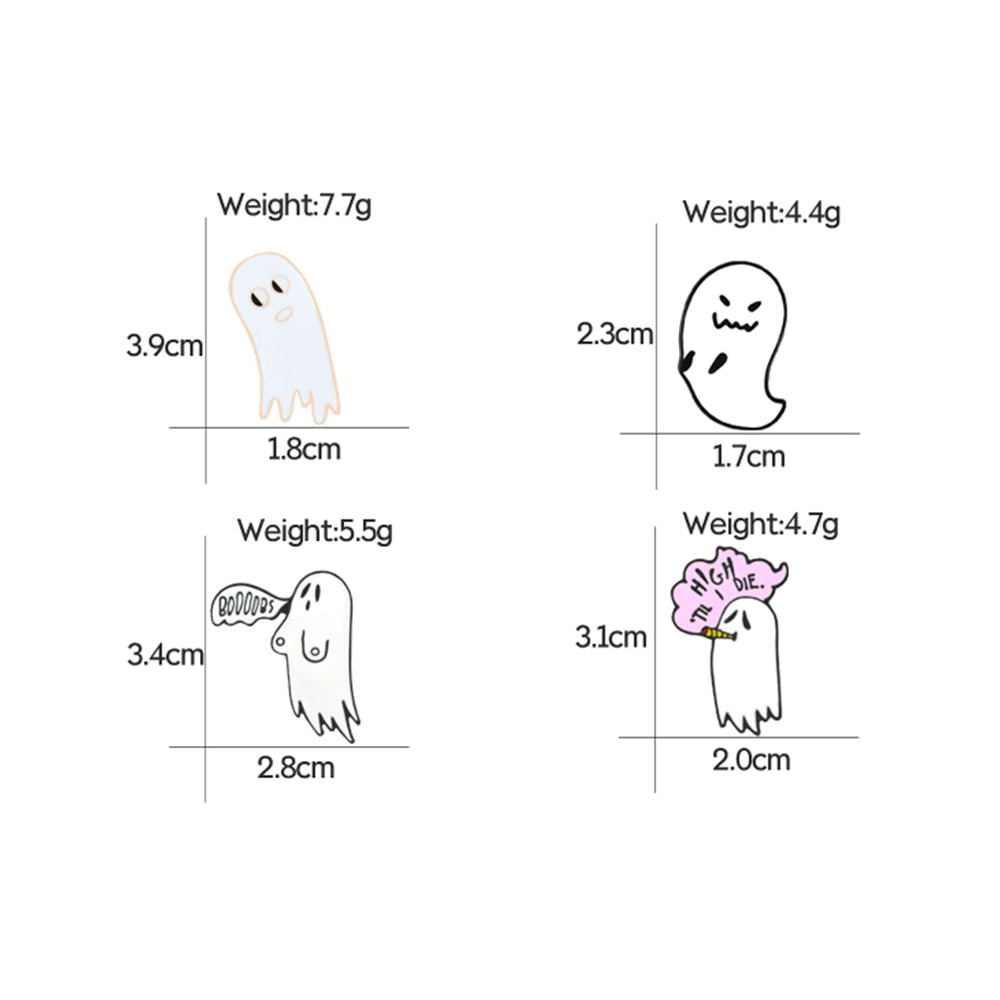 White Ghost Enamel Pin Cartoon Funny Ghost Brooches Denim Clothes Lapel Pins Badge Cute Halloween Party Jewelry Gifts For Friend