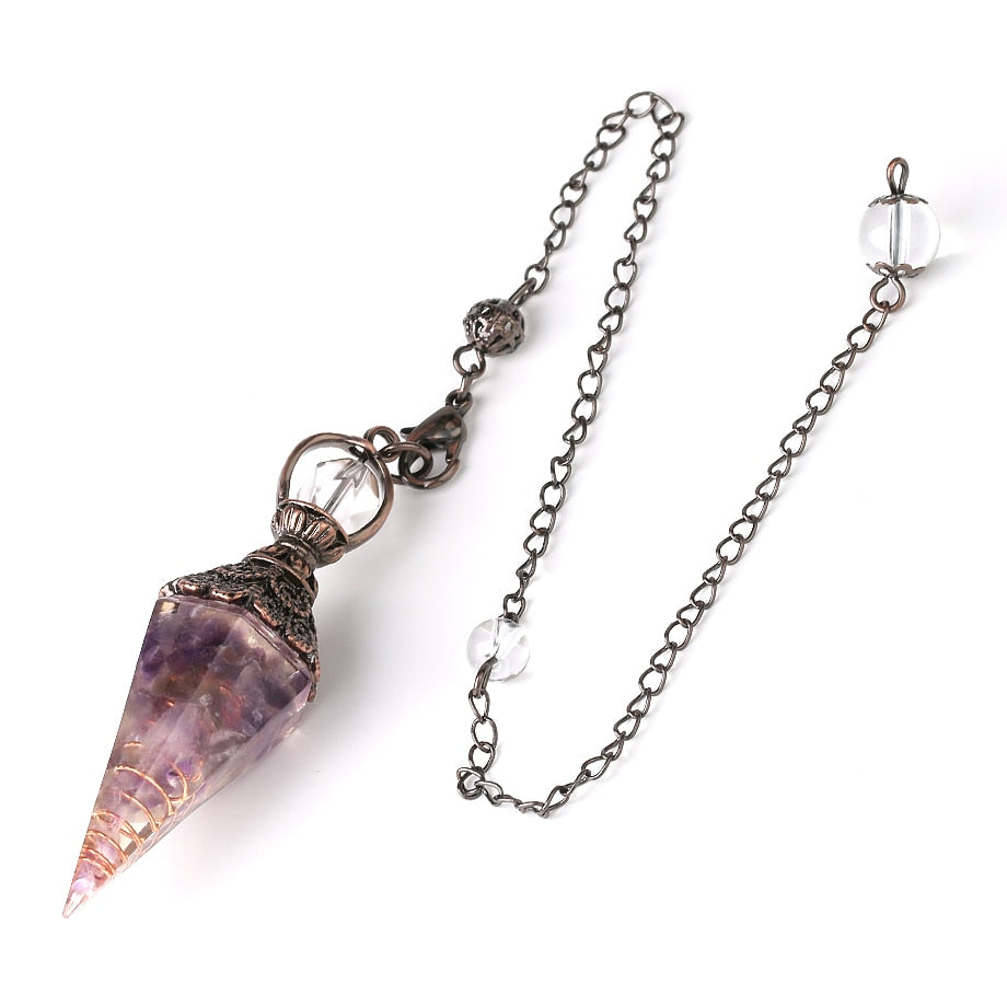 CSJA 7 Chakra Healing Crystals Pendulum for Dowsing Divination Quartz Natural Stone Pendulums Antique Reiki Pendant Pendulo G854