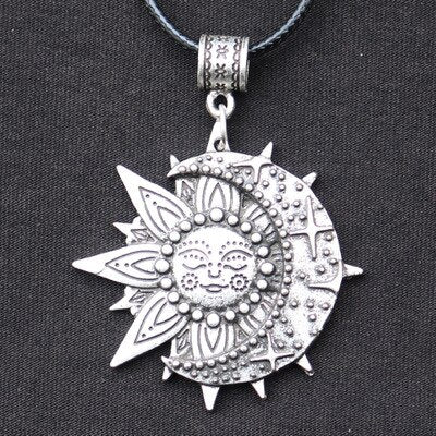 Solar celestial pendant Sun Moon Star mandala Lotus flower ladies necklace amulet geometric religious viking Wicca Witchcraf