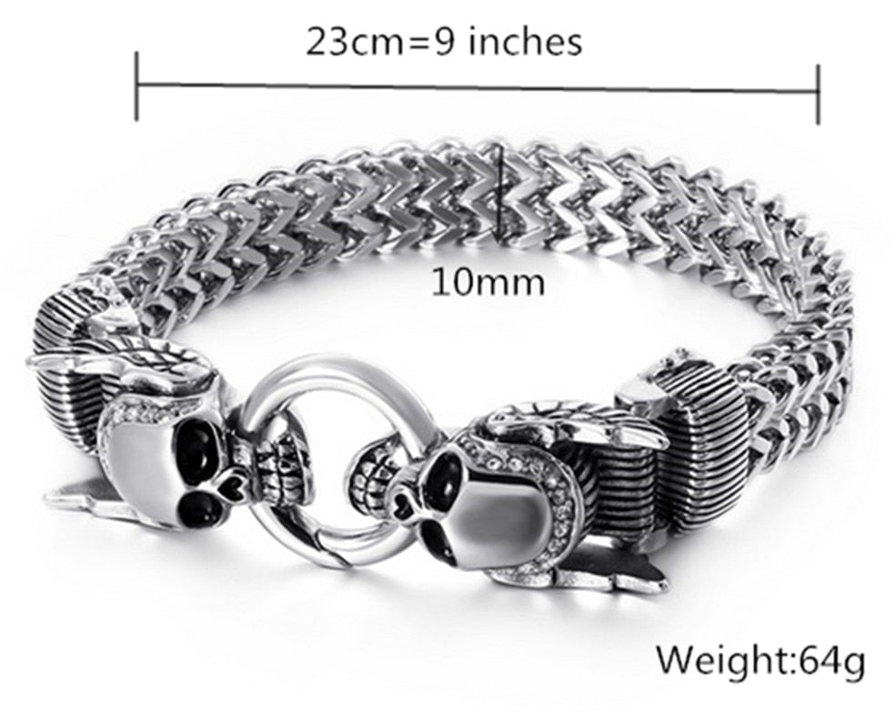 Kalen Gothic Halloween  23cm Chunky Mesh Chain Bracelet For Men Punk Skull Charm Bracelet Stainless Steel Skeleton Accessories J