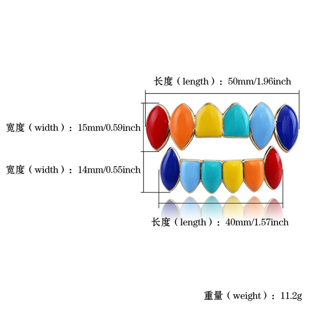 TOPGRILLZ Hip Hop Gold Tekashi69  Rainbow Teeth Grillz Top&Bottom Colorful Grills Dental Halloween Vampire Teeth