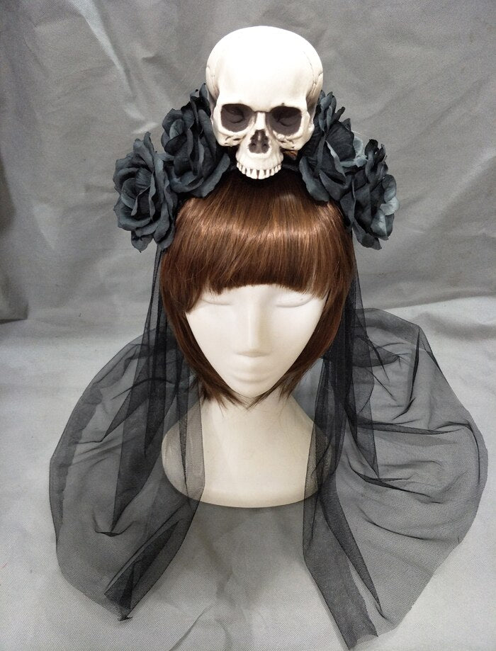 Gothic Headpiece  Rose Skull Lolita Girls Hair Hoop Cosplay Party Handmade Costumes Accessory Halloween Head Band