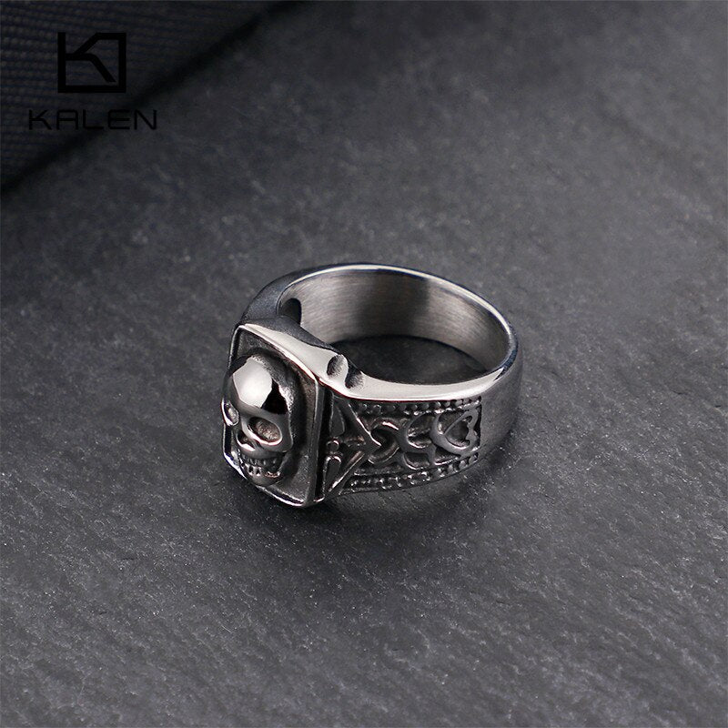 KALEN Punk  Skull Rings For Men Size #8-12 Stainless Steel Gothic Skull Biker Rings High Quality Halloween Jewelry