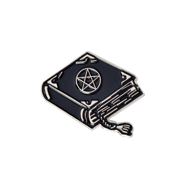 Witch Wizard Magic Book Tarot Hat Ball Triple Moon Brooch Dark Punk Halloween Metal Enamel Pins For Women Men Fashion Jewelry